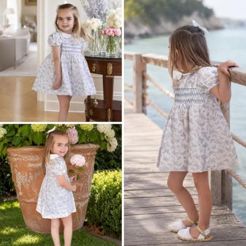 Miipat Toddler Girls Smocked Floral Dress Puff Sleeve Cotton Butterfly Print Kids Peter Pan Collar Summer Dress(BlueButterflyPrint,3-4T) — view 4