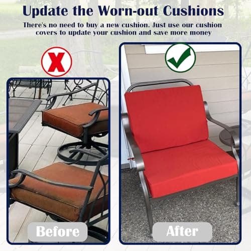 FLYMEI Patio Cushion Covers 25x25x5 Waterproof Outdoor Cushion Cover Replacement 2Packs Outdoor Seat Cushion Slipcover for Rattan Chair Sofa, Red — view 5