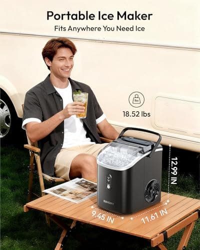 EUHOMY Nugget Ice Maker Countertop with Handle, Ready in 6 Mins, 35lbs Per Day, Removable Top Cover, Auto-Cleaning, Portable Sonic Ice Maker with Basket and Scoop, for Home/Party/RV/Camping — view 6