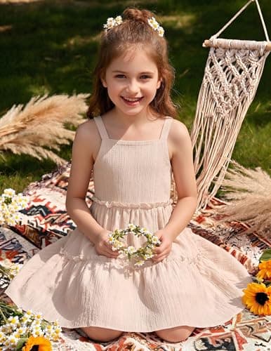 Arshiner Toddler Spaghetti Strap Dress Girls Beige Dress Toddler Summer Dresses Kids Beach Boho Sundresses 4t — view 3