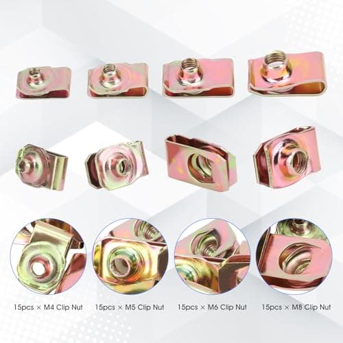 KIMISS 60Pcs U Nut Clip Kit, Stainless Steel U Nuts Clamp Set M4 M5 M6 M8 U Nuts Set for Car Motorcycle Automotive Clips — view 2