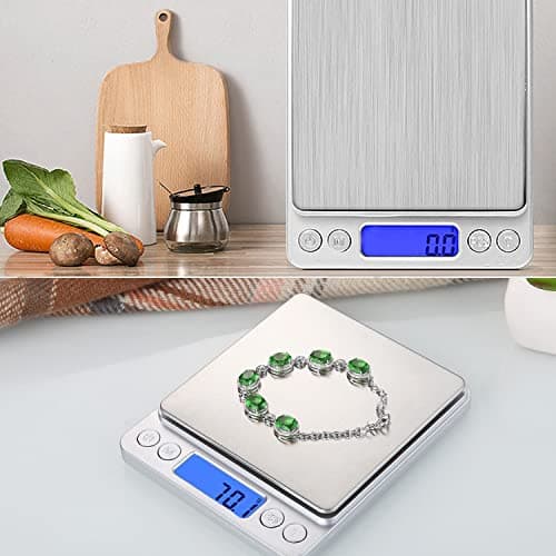 Small Digital Scale,3kg/0.1g,6.6lb,Kitchen Scale,Food Scale,with Blue Backlit LCD Display, 6 Units, Auto Off, Tare, PCS Function, Stainless Steel, Battery Included — view 6