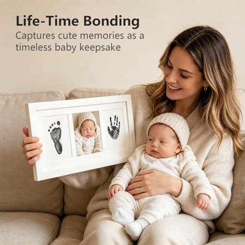 PewinGo Baby Handprint and Footprint Kit, Clean Touch Ink Pad, Skin-Safe Non-Toxic Mess-Free, Newborn 0-6 Months Memory Keepsake Frame,Nursery Decor & Baby Gift — view 6