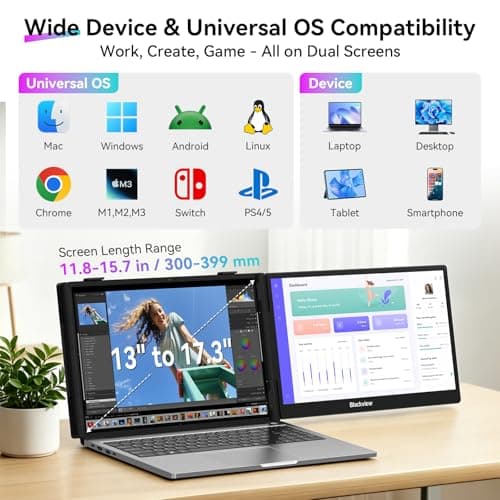 Blackview Laptop Screen Extender, 14" 1080P FHD IPS Portable Monitor, Ultra-Slim Travel Dual Monitor Fit for 13"-17.3" Laptops, USB-C Plug &Play Extended Screen for Windows/Mac/Android/Switch — view 5