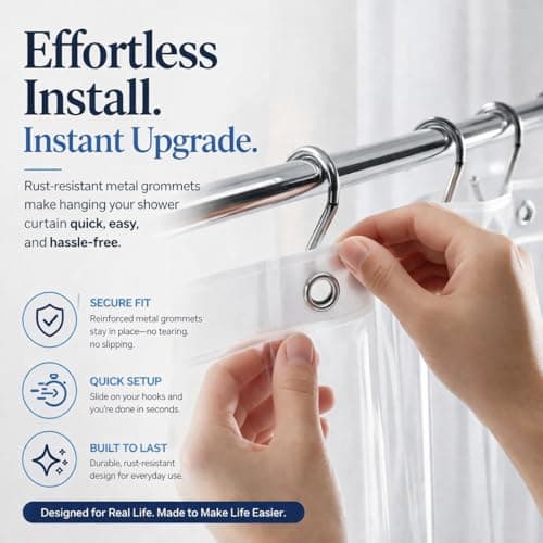 EHZNZIE Crystal Clear Shower Curtain Liner 72x72, PEVA Waterproof Bath Curtain, No Chemical Smell, 3 Weighted Magnets, Durable with Rustproof Metal Grommets — view 4