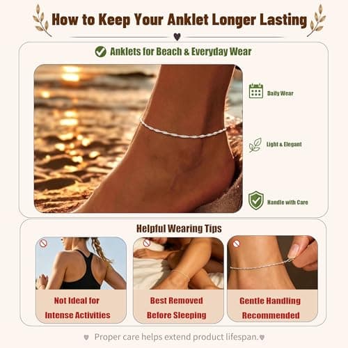 Moodear Ankle Bracelets for Women 14K Silver Plated Anklet Twist Chain — view 2