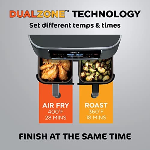 Ninja DZ201 Foodi 8 Quart 6-in-1 DualZone 2-Basket Air Fryer with 2 Independent Frying Baskets, Match Cook & Smart Finish to Roast, Broil, Dehydrate & More for Quick, Easy Meals, Grey — view 3