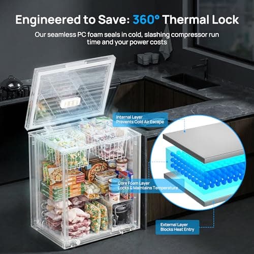 5.1 Cu.Ft Chest Freezer, Small Compact Deep Freezer with Adjustable 7 Thermostat,2 Removable Baskets, Energy Saving, Quiet Top Open Door Mini Meat Freezer with LED Light for Garage Outdoor Home Office — view 3