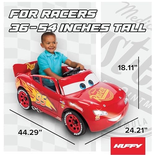 Huffy Lightning McQueen 6V Ride-On Toy Car with Headlights & Engine Sounds, Foot Pedal Drive, up to 2.5 MPH, Ages 3-7