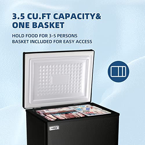 Chest Freezer Small Deep 3.5 Cu.Ft Black Mini Freezers Top Door Adjustable 7 Thermostat and Removable Basket Open Garage Basement Apartment Kitchen Business Office RV — view 3