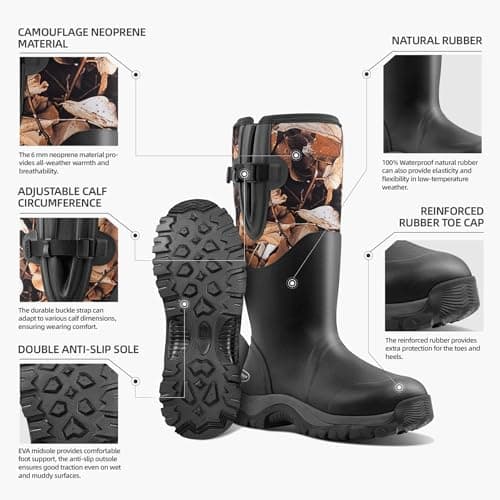 TerraTrax Men's Black 100% Waterproof Insulated Rubber Hunting & Work Boots | 6mm Neoprene for Cold Weather, Fishing, Farming & Outdoor Use Size 11 — view 4