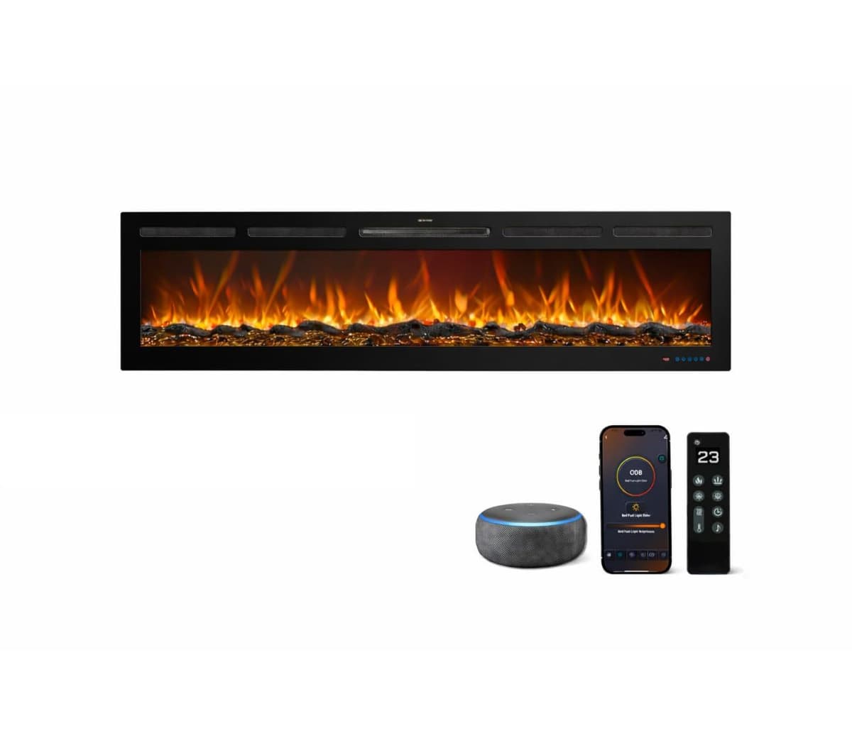 Chimenea Eléctrica Galaxy Pro con WiFi, Alexa y Google Home | Empotrar, Pared o de Pie | 750/1500W | 13 Colores Llama LED | 5 Niveles de Brillo | Sonido Crepitante | Sin Humo | Termostato | 152 cm
