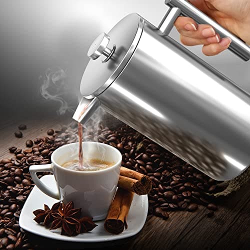 KICHLY - 17 Oz French Press, Stainless Steel Double Walled Insulated Coffee Press with Refined Filters, Espresso and Tea Maker - Silver — view 5