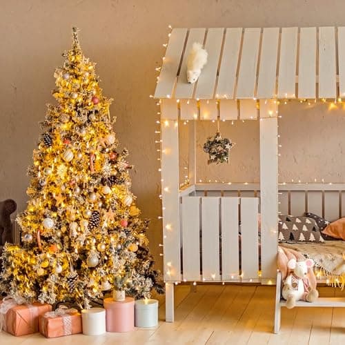 JMEXSUSS 200 LED Christmas Lights Indoor Outdoor, Connectable Warm White Christmas Tree Lights Clear Wire, 66 Ft Twinkle Fairy String Lights Plug in for Bedroom Wedding Christmas Tree Decorations — view 8