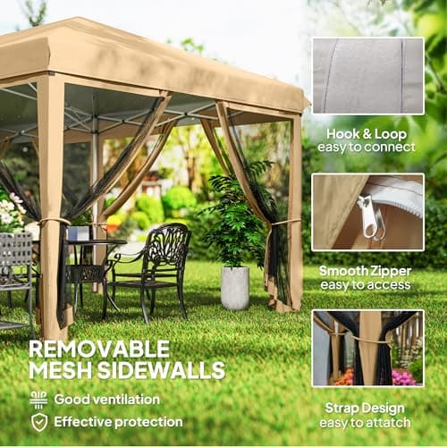 Outsunny 10' x 20' Pop Up Canopy Tent Gazebo with Removable Mesh Sidewall Netting, Carry Bag for Backyard Patio Outdoor, Beige — view 4
