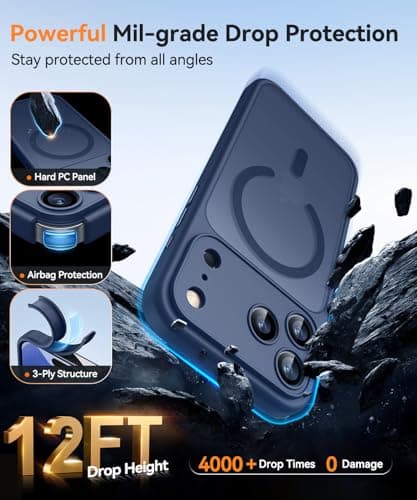 CANSHN Magnetic Compatible with iPhone 17 Pro Case, Upgraded [Full Camera Protection] [Compatible with Magsafe] [Translucent Matte] Shockproof Protective Phone Cover 6.3 Inch - Deep Blue — view 5
