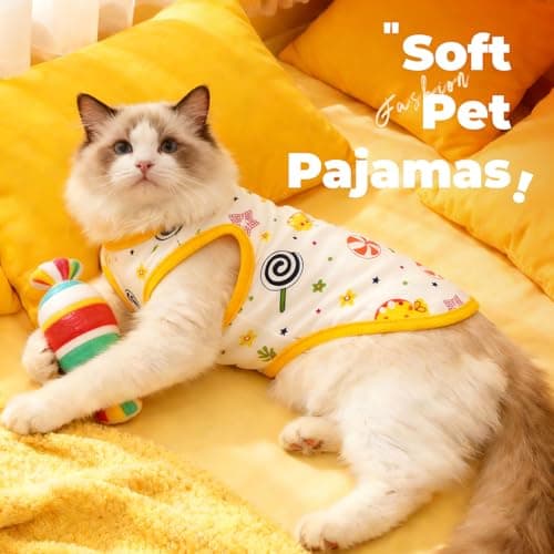 PETCARE Cartoon Dog Shirts for Small Dogs Cute Dog Clothes Yellow Lollipop Tshirt Soft Cotton Puppy Pajamas Breathable Sleeveless Pet Tank Top Spring Summer Dogs Clothes for Chihuahua Yorkie Shih Tzu — view 3