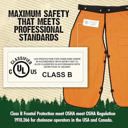 FORESTER Chainsaw Chaps for Men & Women | Apron Style Men's Chain Saw Chaps with Pocket & Adjustable Waist | Chainsaw Safety Equipment | Orange 37" — view 4