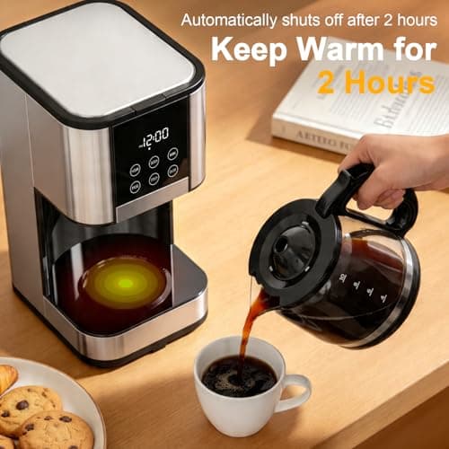 10 Cup Programmable Drip Coffee Maker, Adjustable Brew Strength, Pause & Serve, Heat Resistant Glass Carafe, Permanent Filter, Auto Shut Off, Stainless Steel, Compact Coffee Machine for Home Office — view 5