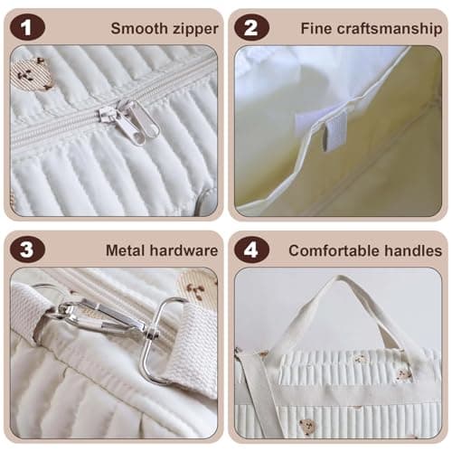 Diaper Bag, Baby Bag, Quilted Diaper, Teddy Bear Pattern Cute Duffle Portable & Lightweight for Hospital and Weekender Travel, 18.9x8.7x10.2in — view 5