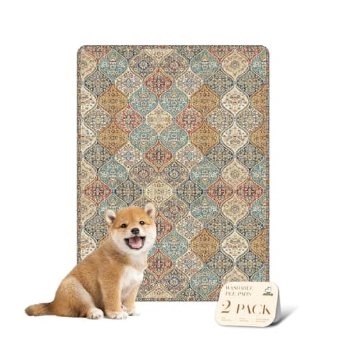 nunubaby Washable Pee Pads for Dogs, Stylish, Non-Slip and Leak-Proof Pee Mat. Ultra-Absorbent Reusable Potty pad for Crates and Floors.(Cream/Multi, 18" x24" )