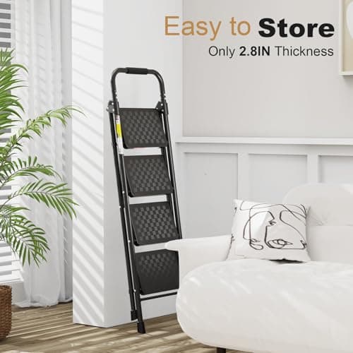 HBTower Step Ladder, 4 Step Ladder with Wide Anti-Slip Pedal, Step Stool Foldable with Cushioned Handle, 330 Capacity for Home and Kitchen — view 4