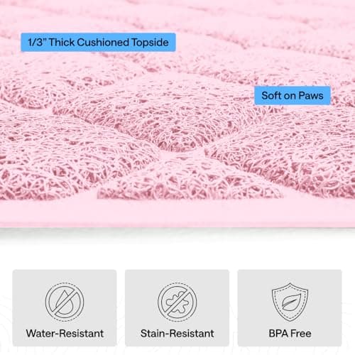 GORILLA GRIP Cat Litter Box Mat, 35x23, Water Resistant Kitty Litter Trapping Mat, Textured Backing, Easy to Clean, Less Waste and Clean Floors, Kitten Supplies for Indoor Cats, Soft on Paws, Lt Pink — view 4