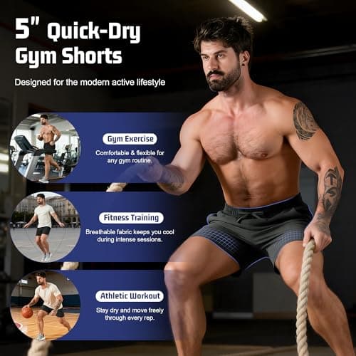 Jupmov Men's Workout Shorts, 5 Inch Quick Dry Lightweight Athletic Shorts with Zipper Pocket Gym Running (Black, X-Large) — view 5