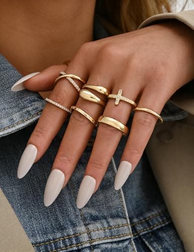 iF YOU Non Tarnish Chunky Gold Rings for Women, 14K Gold Plated Dainty Stackable Cross Cubic Zirconia Ring Set, Knuckle Stacking Statement Wedding Bands Jewelry Gift Idea for Mom Wife Size 7 — view 4