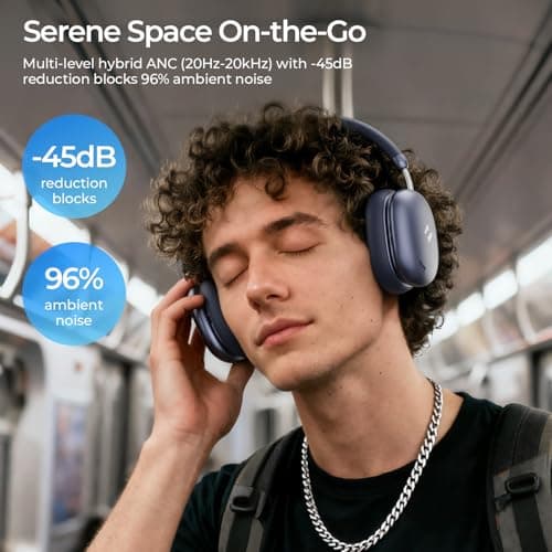 havit Space S1 Hybrid Adaptive Noise Cancelling Headphones, 100H Playtime, 45dB ANC, Bluetooth 6.0, LHDC Hi-Res Audio, Over Ear Wireless Headphones with App EQ, Dual Device, for Travel, Office, Home — view 2
