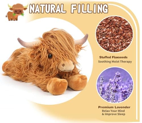 Highland Cow Stuffed Animals, Microwavable Stuffed Animal Adorable Fluffy Cow Plush for Warmth Comfort, Heatable Coolable Lavender Scent Cow Toys, Cute Soft Plushie Highland Cattle Gift for Kids Adult — view 3