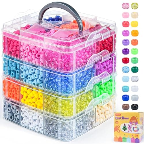 4800PCS Pony Beads Bulk, 24 Colors Kandi Beads 6x9mm Large Hole for Friendship Bracelets, Jewelry Making, Hair Braiding, DIY Art Craft Gifts - Shockproof Protective Gift Packaging