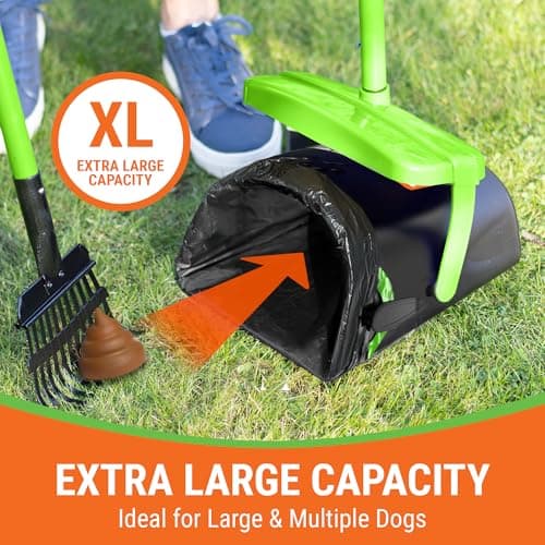 Pupzle Dog Pooper Scooper with Bag Attachment, 40" Long Handle Pooper Scooper for Large Dogs Heavy Duty, Metal Dog Poop Scoop for Yard, Large Capacity Bin and Rake with 100 Refill Bags for Dogs — view 2