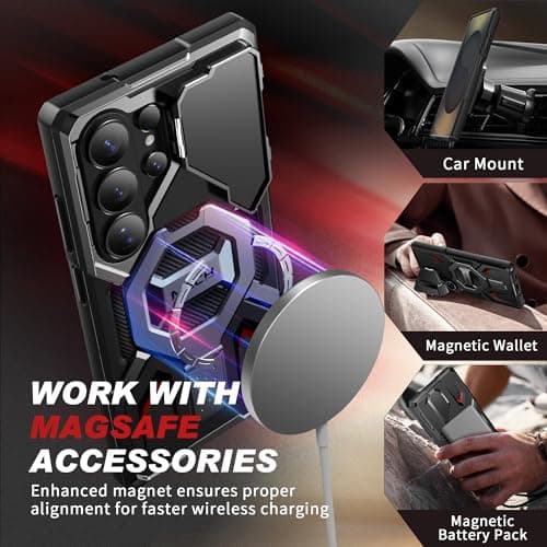 TONGATE for Samsung Galaxy S26 Ultra Case with Magnetic Stand, Compatible with MagSafe [Built-in Camera Cover & Ring Holder][Military-Grade Protection] Anti-Slip Rugged Phone Case for S26 Ultra, Black — view 2