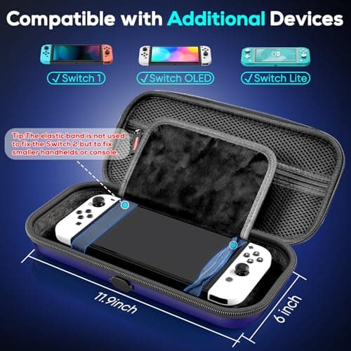 Auarte [Charge Inside] Switch 2 Carrying Case for Nintendo Switch 2 Console 2025 / Switch Original/Switch OLED, Slim Travel Carry Case for Switch 2 Accessories with 10 Game Card Storage (Blue, for Switch 2, Carrying Case) — view 2