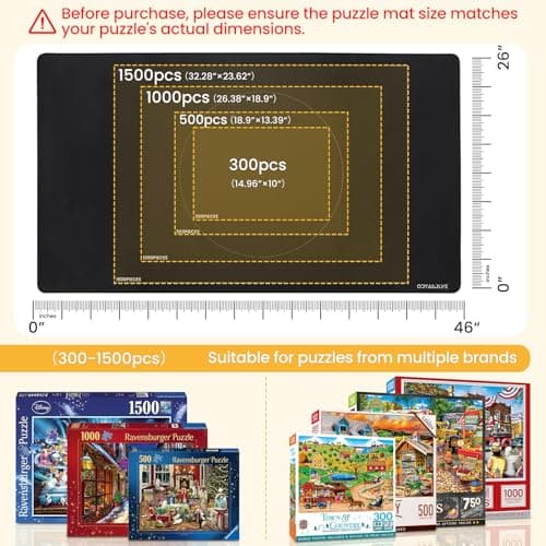 Premium Rubber Puzzle Mat with 4 Sorting Trays - Non-Slip, Crease-Free Jigsaw Puzzle Roll Up Mat, Smooth Fabric Surface Puzzle Board & Saver for Up to 1500 Pieces, Storage Straps Included