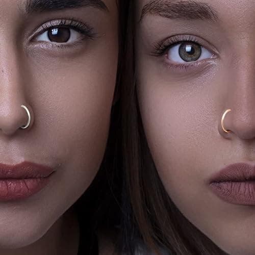 D.Bella Hinged Nose Rings Hoop 316L Surgical Steel Hypoallergenic Septum Ring Lip Ring Helix Cartilage Rook Earrings Body Piercing Jewelry 16G, Diameter 8mm Black — view 5