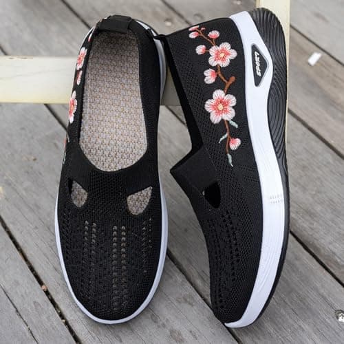 Sneakers Women Wide Fit Orthopedic Shoes for Women Wide Width Breathable Walking Comfortable Slip On Sneakers Non Slip Food Service Lightweight Nurse Shoes Ladies Daily Arch Support Trainers size5 8 9 — view 2
