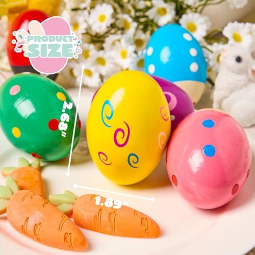 JOYIN 6 Packs Easter Wooden Egg Shakers Maracas Percussion Musical for Easter Basket Stuffer Filler, Classroom Prize Supplies, Musical Instrument, Basket Stuffers Fillers for Kids, Easter Hunt — view 3