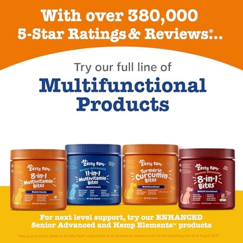 Zesty Paws Dog Multivitamin, Chewable Dog Vitamins and Supplements for Hip & Joints, Skin & Coat, Omega 3 Fish Oil for Dogs- Senior & Puppy Multivitamin - Bison- 90ct — view 5