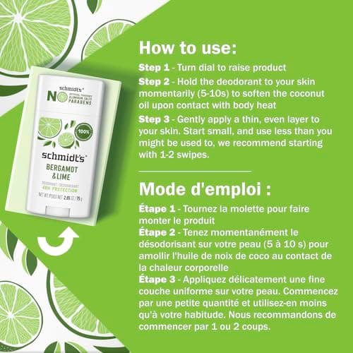 Schmidt's Natural Deodorant Stick Bergamot & Lime 48H Protection, 75g — view 5