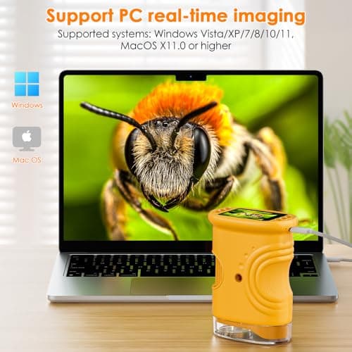 Temodu Kids Microscope 2.0" Screen 1000X Digital Microscope for Kids, Mini Pocket Handheld Microscopes for Children Birthday Festival Gift, Science Education Fun Toys for Boys Girls Ages 4-12 (Yellow) — view 4