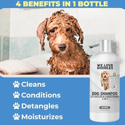 Dog Shampoo, Conditioner & Detangler - Best Shampoo for Goldendoodles, Poodles & Doodles Pet Hair - Hypoallergenic, Tearless, Sensitive Skin for Puppies & All Dog Breeds - Made in USA,16OZ (Unscented) — view 2