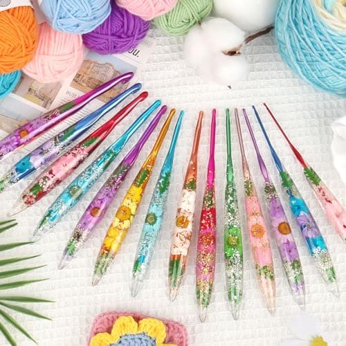 Coopay Crochet Hook, 4mm Ergonomic Crochet Hook with Floral Plastic Grips
