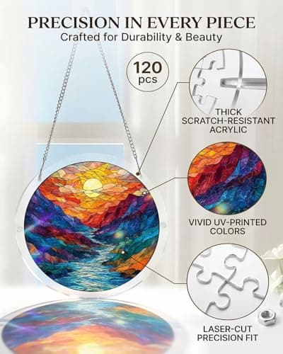 Acrylic Jigsaw Puzzle Suncatcher 83 Pieces DIY Stained Glass Sun Catcher Puzzles Kit for Adults Unisex Window Hanging Decoration Accessories Gift for Garden Door Home Decor — view 4