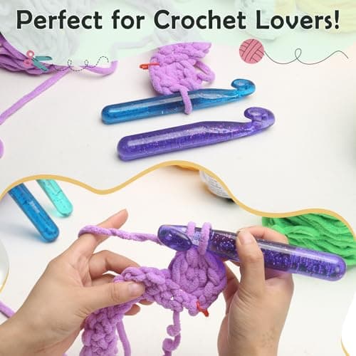 2PCS Large Crochet Hooks, Size25mm, Size20mm Crochet Hooks for Arthritic Hands, Ergonomic Crochet kit for Beginners, Plastic Crystal Knitting Needles for Handmade DIY — view 4