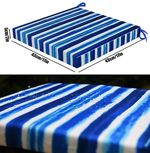 Outdoor Patio Cushions17 X 17" Blue Stripes Waterproof Garden Lawn Patio Furniture Chair Cushion Set of 4thicken High Density Sponge Filling for Outdoor Furniture Decorative,4Rope Fixed Straps — view 4