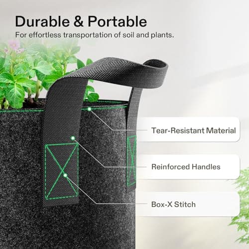 VIVOSUN 5-Pack 20 Gallons Grow Bags Heavy Duty Thickened Nonwoven Fabric Pots with Handles — view 3
