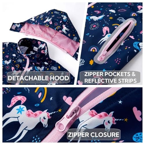 Aiwujiwu Girls Boys Rain Jacket Kids Lightweight Raincoats Windbreaker Outdoor Water-Resistant Hooded Jacket for Children — view 3