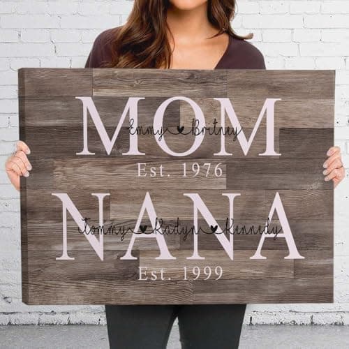 SHAANT Personalized Mothers Day Gift Canvas for Mom Grandma, Mother's Day Wall Art, Custom Photo Canvas Picture, First Mom Now Nana Custom Year and Kid's Name — view 4